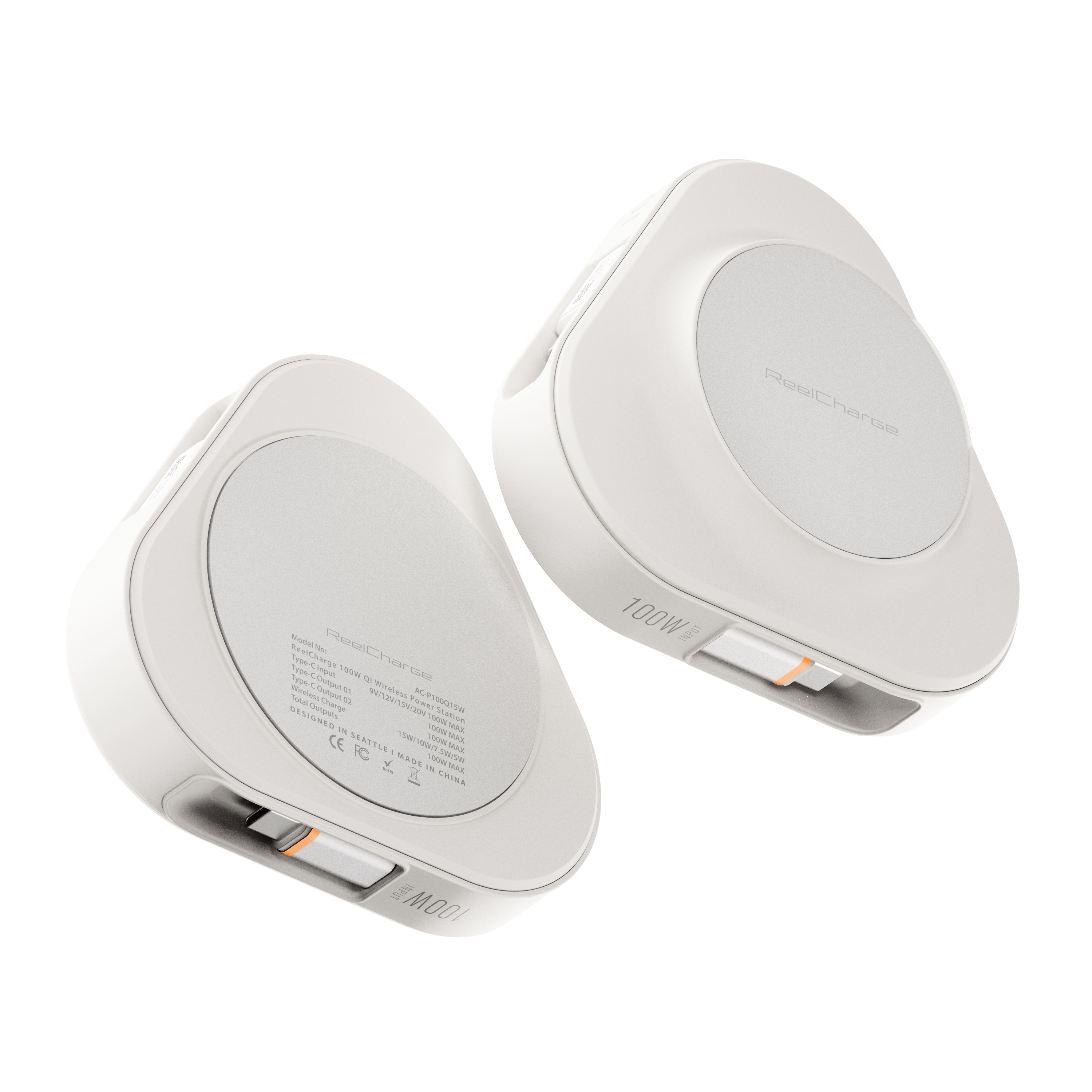 100W Qi 15W Power Station + Universal Watch Charger w/Dual Retractable USB-C Cables