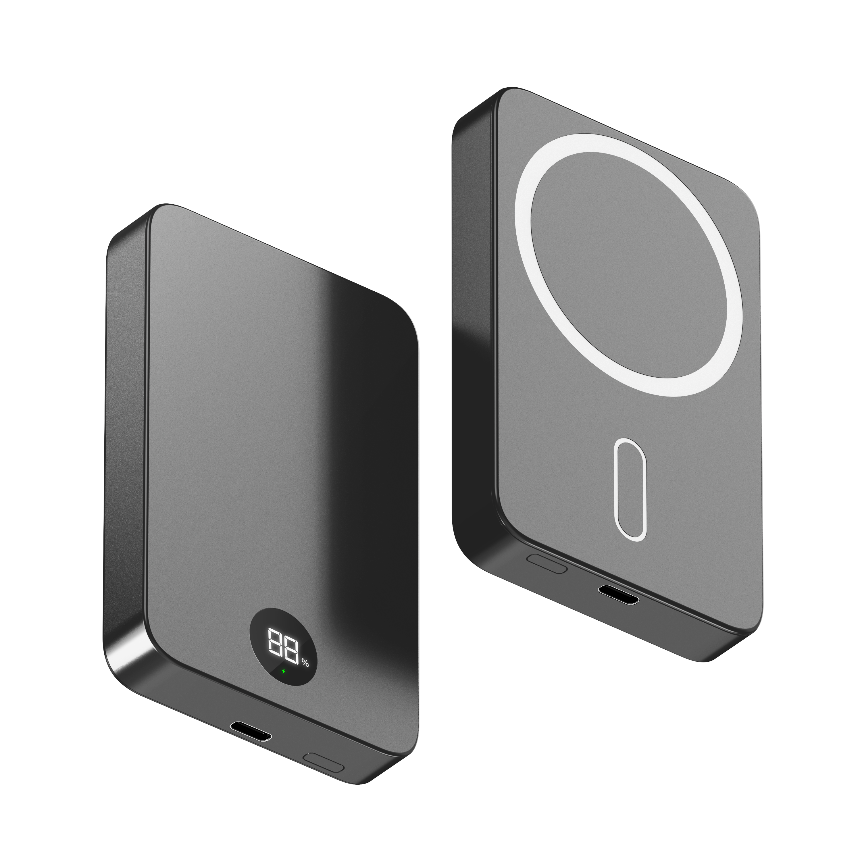 10,000 mAh Semi-solid state battery with an LED display and aluminum housing; includes a USB-C cable