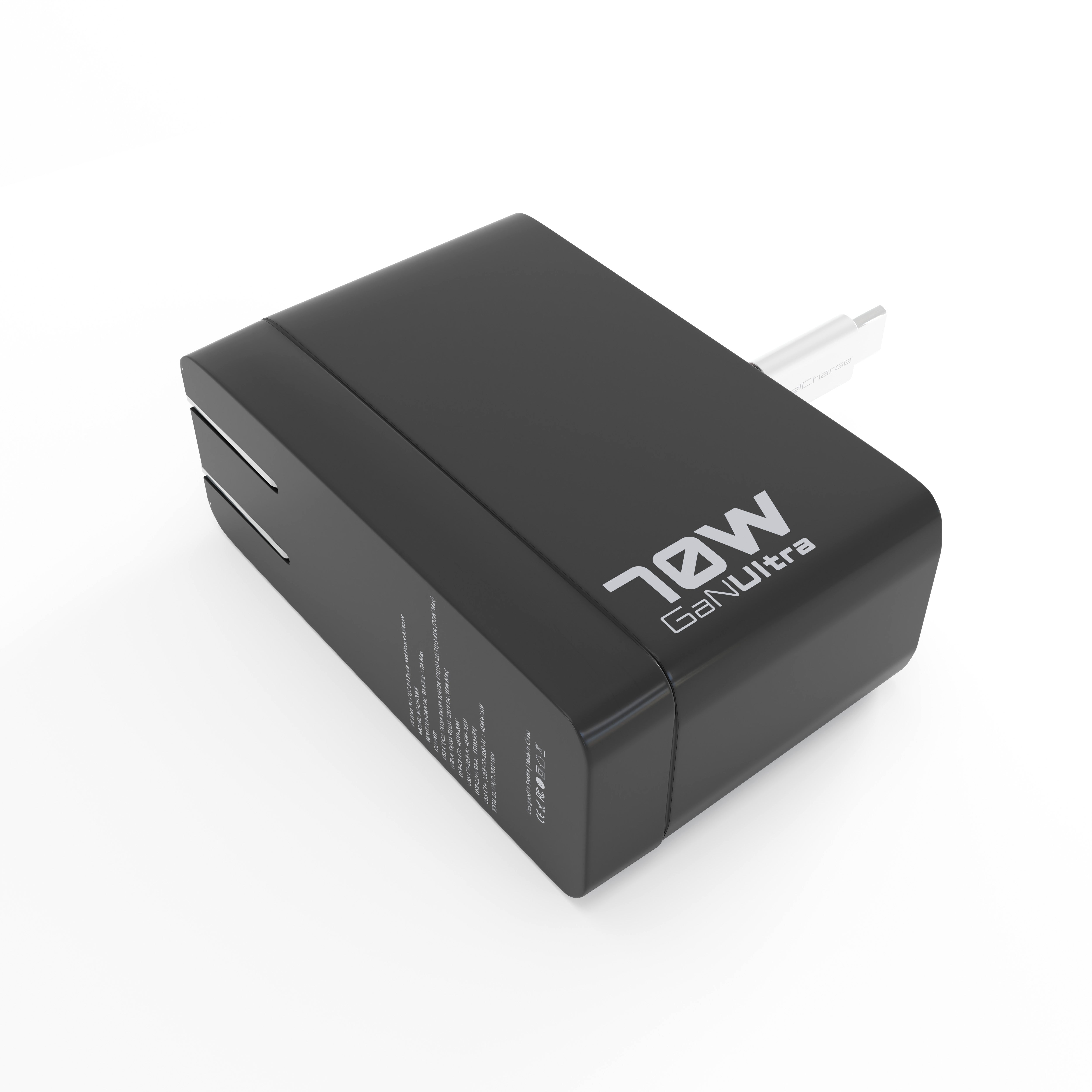 70W USB-C+C+A AVS Wall Charger w/Retractable Cable