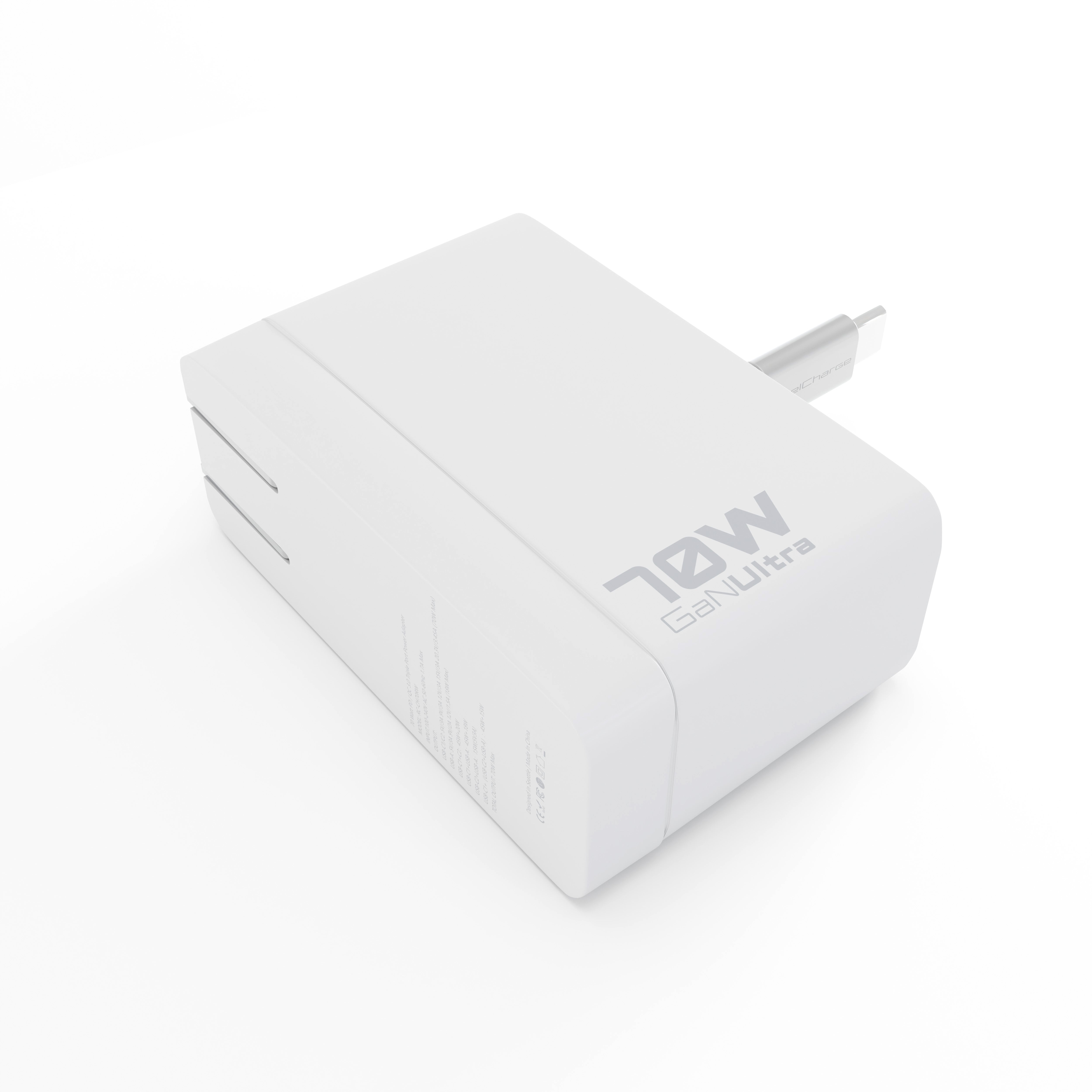 70W USB-C+C+A AVS Wall Charger w/Retractable Cable