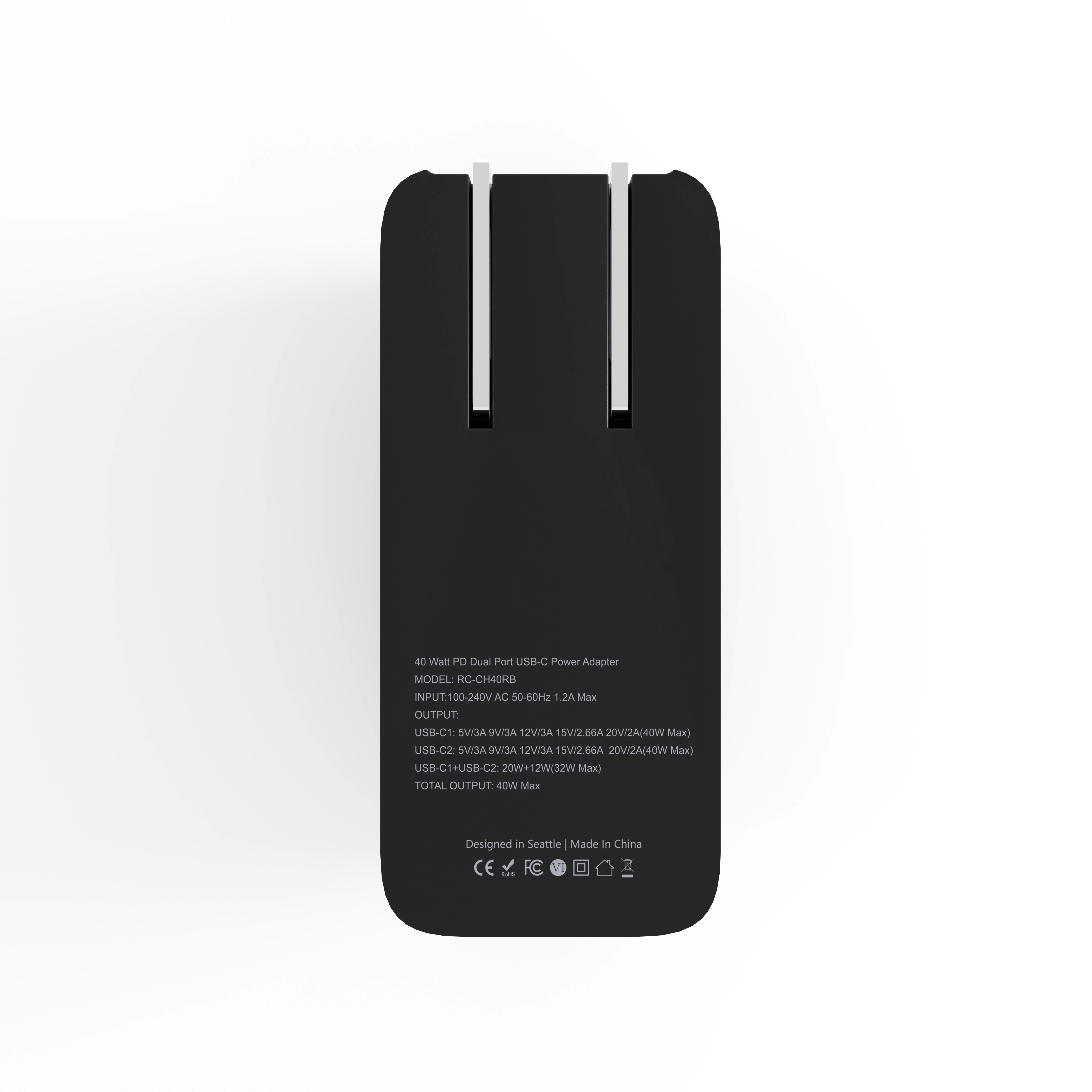 40W USB-C+C AVS Wall Charger w/Retractable Cable