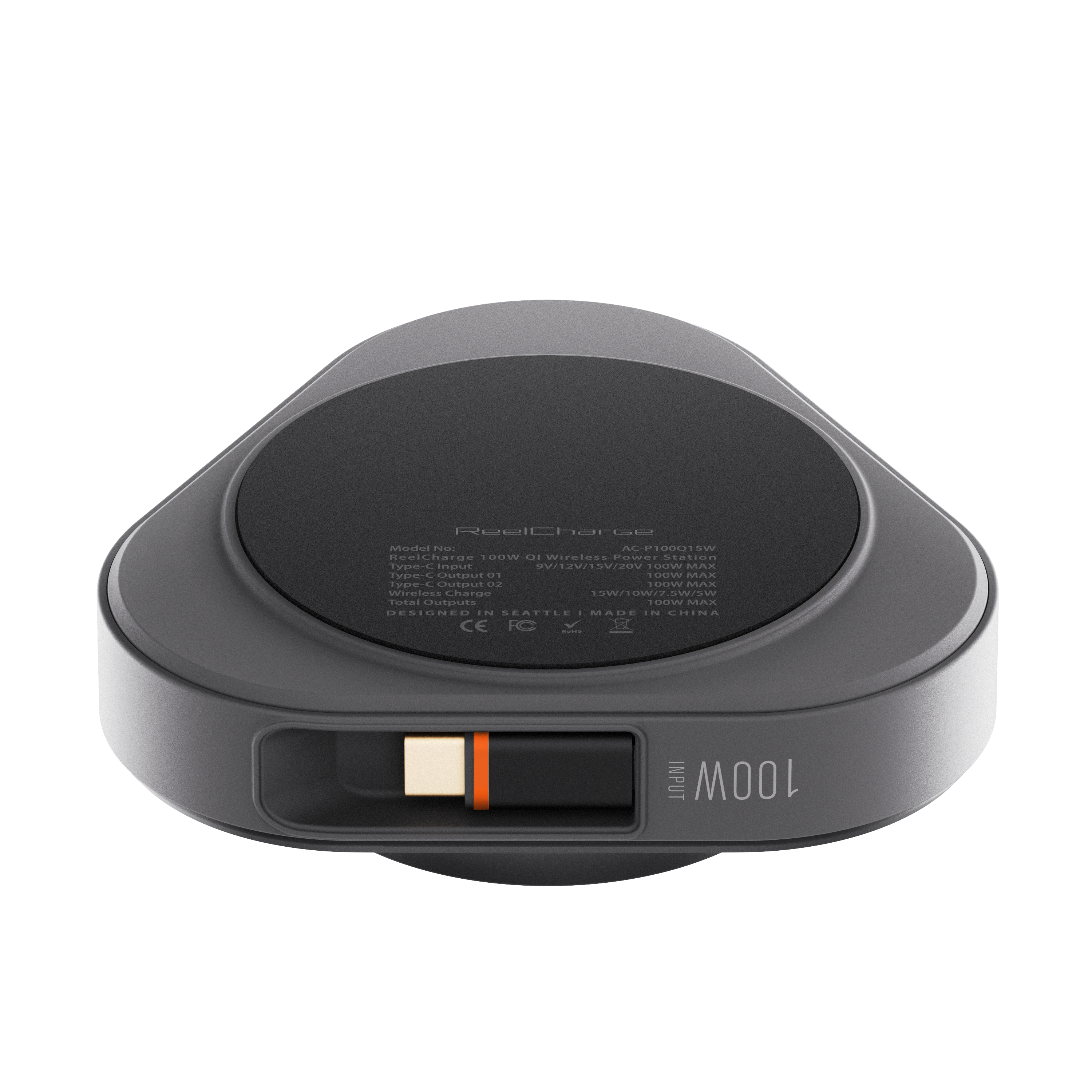 100W Qi 15W Power Station + Universal Watch Charger w/Dual Retractable USB-C Cables