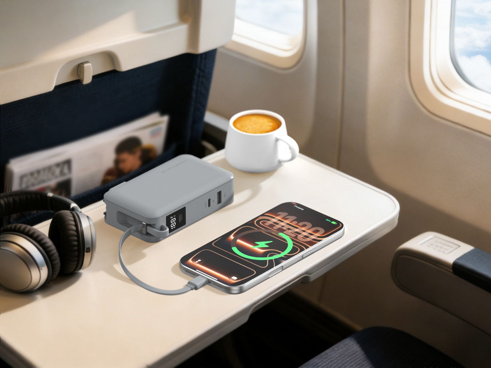 65W 10000 mAh Power Bank w/Integrated USBC-C Cable