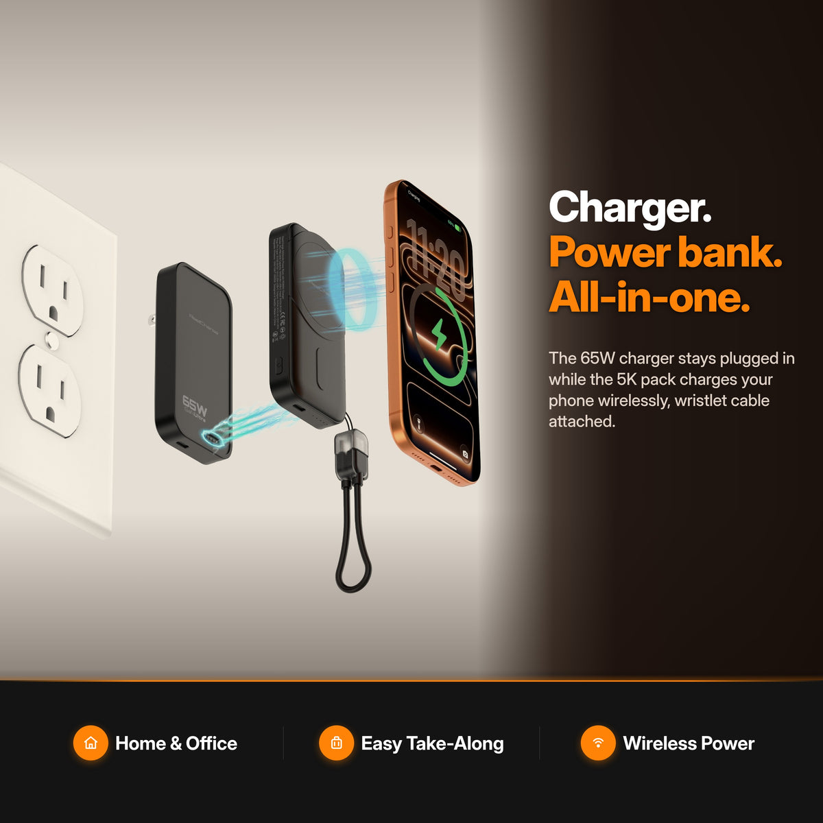 ReelCharge Power Bank Fusion 65W Travel Bundle in use