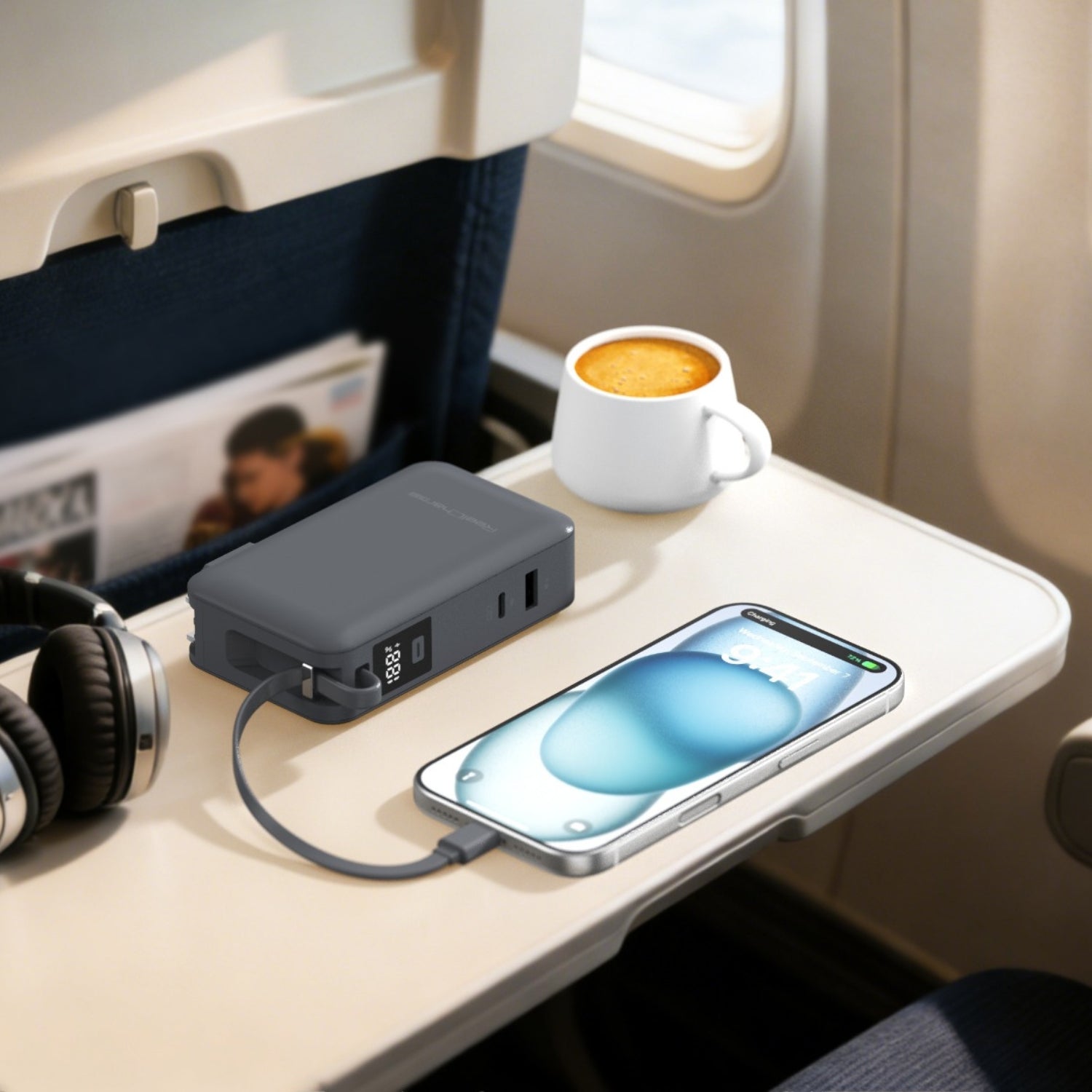 10K mAh Power Bank with Integrated Cable - 65W