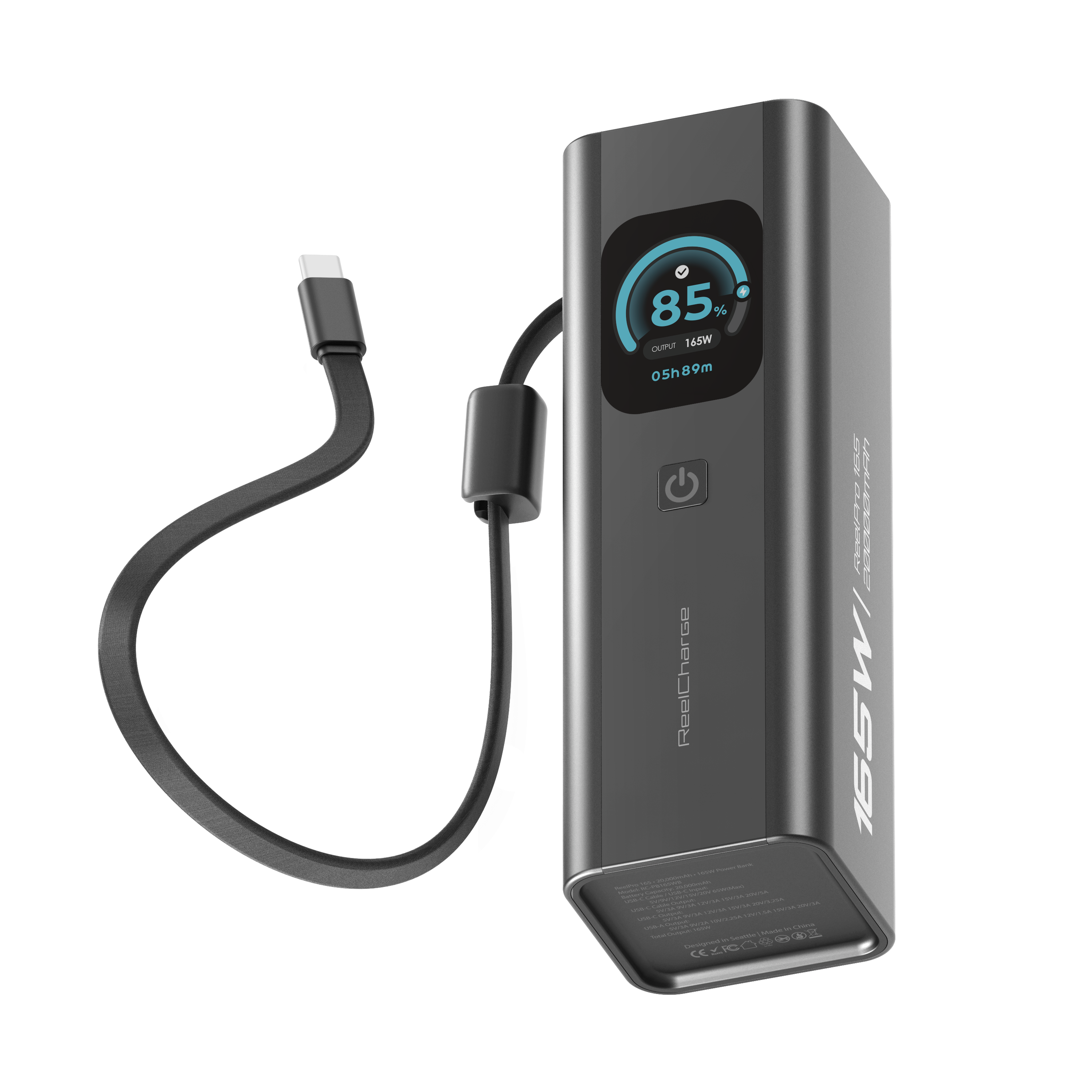 20K mAh Power Bank with Integrated Cable - 165W