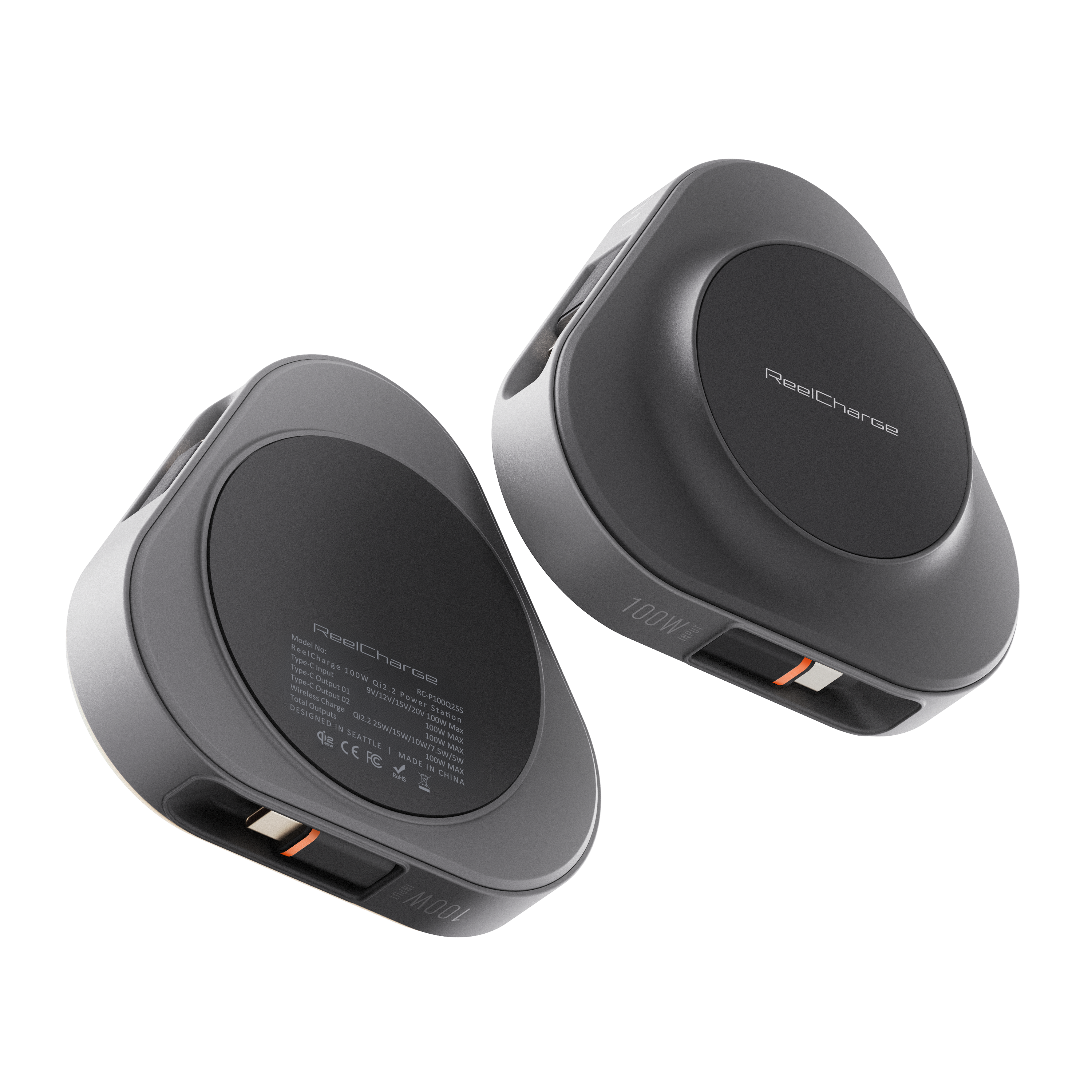 3-in-1 Qi2 100W Power Station w/ 25W Wireless Charging & Dual Retractable USB-C Cables Out