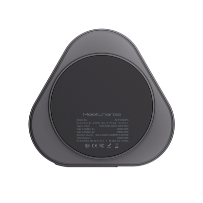 3-in-1 Qi2 100W Power Station w/ 25W Wireless Charging & Dual Retractable USB-C Cables Out