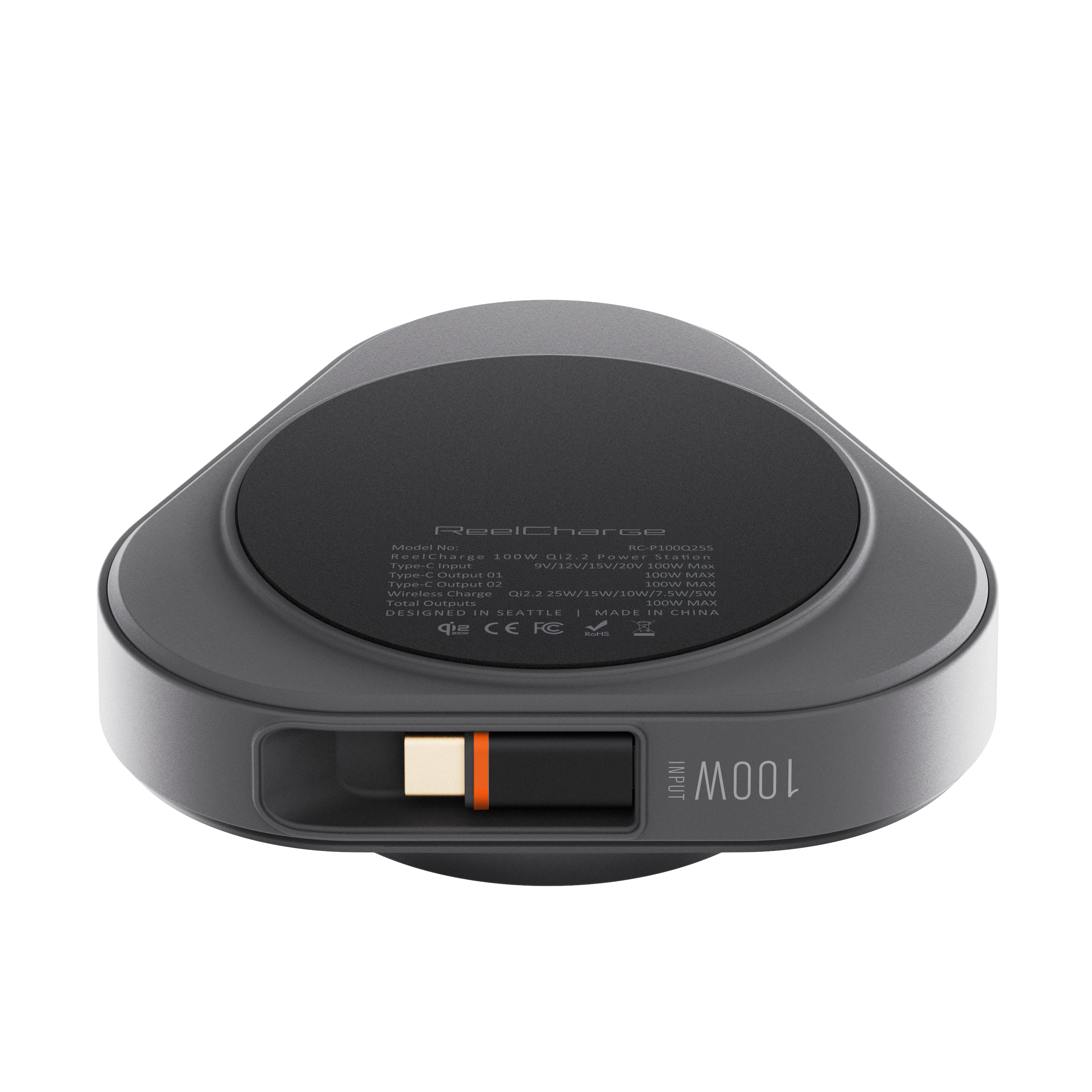 3-in-1 Qi2 100W Power Station w/ 25W Wireless Charging & Dual Retractable USB-C Cables Out