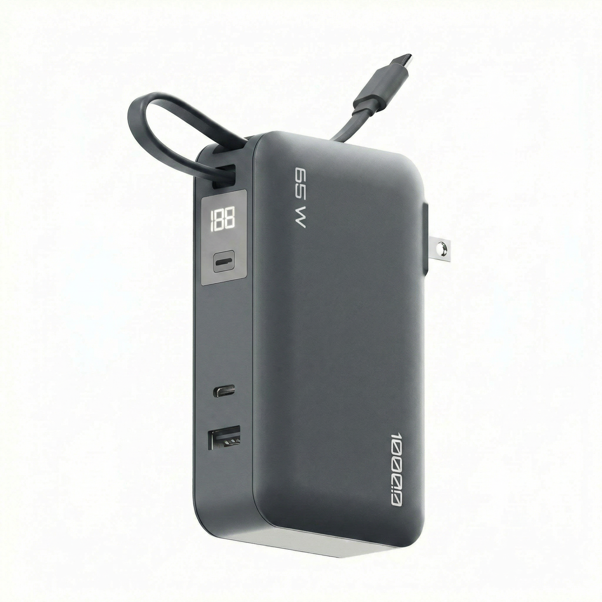 10K mAh Power Bank with Integrated Cable - 65W
