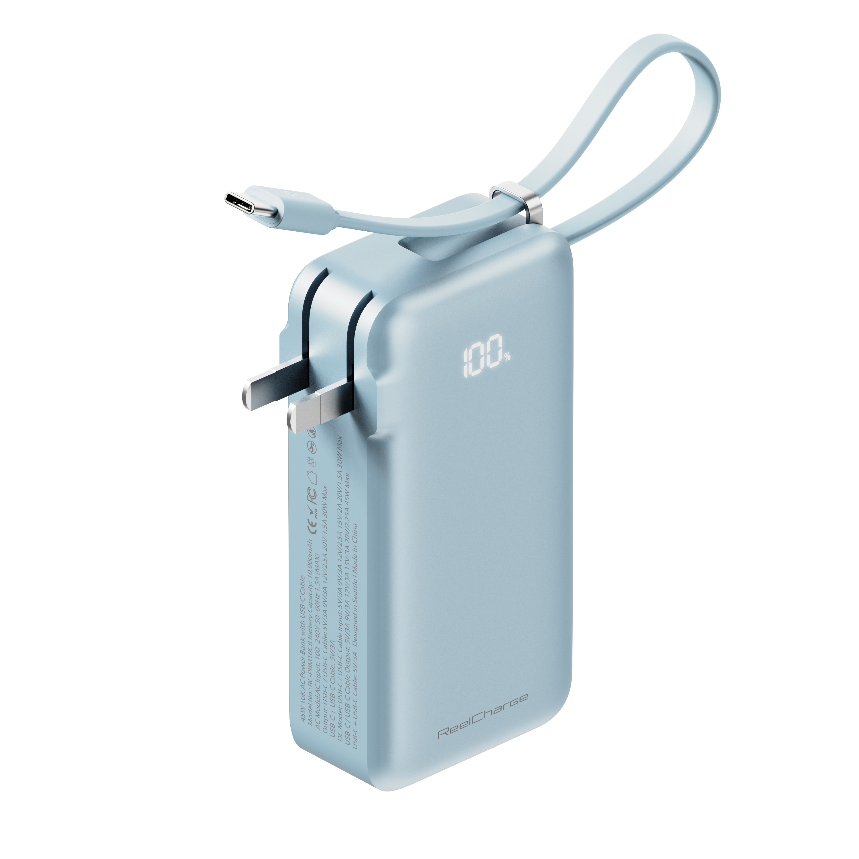 10K mAh Folding Mirror Power Bank - 45W