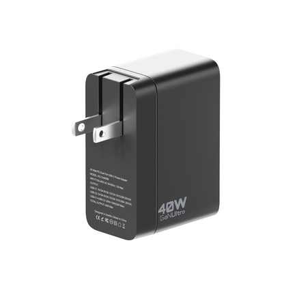 40W Wall Charger w/ Retractable USB-C Cable, LED Display, USB-C port, Folding Prongs