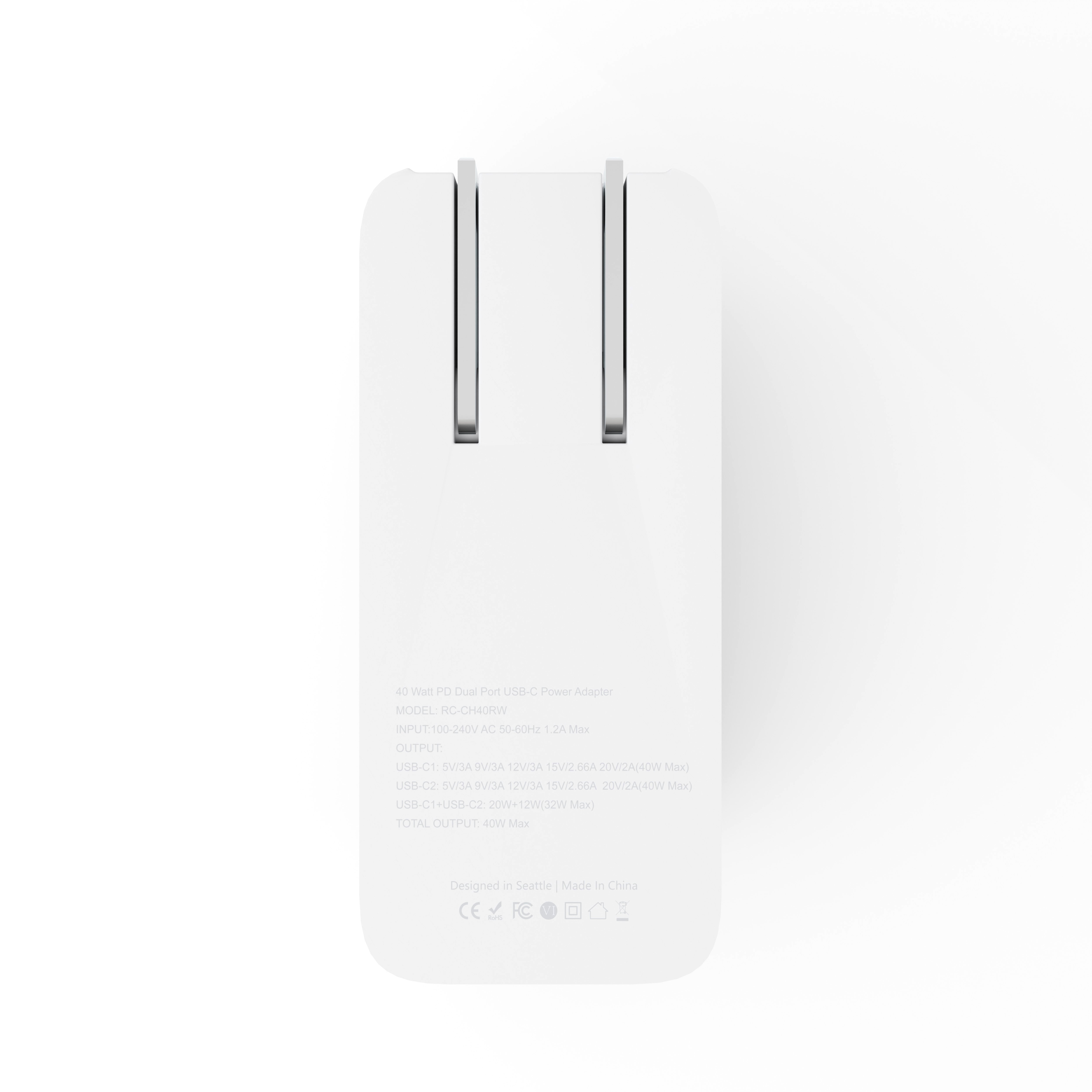 40W USB-C+C AVS Wall Charger w/Retractable Cable