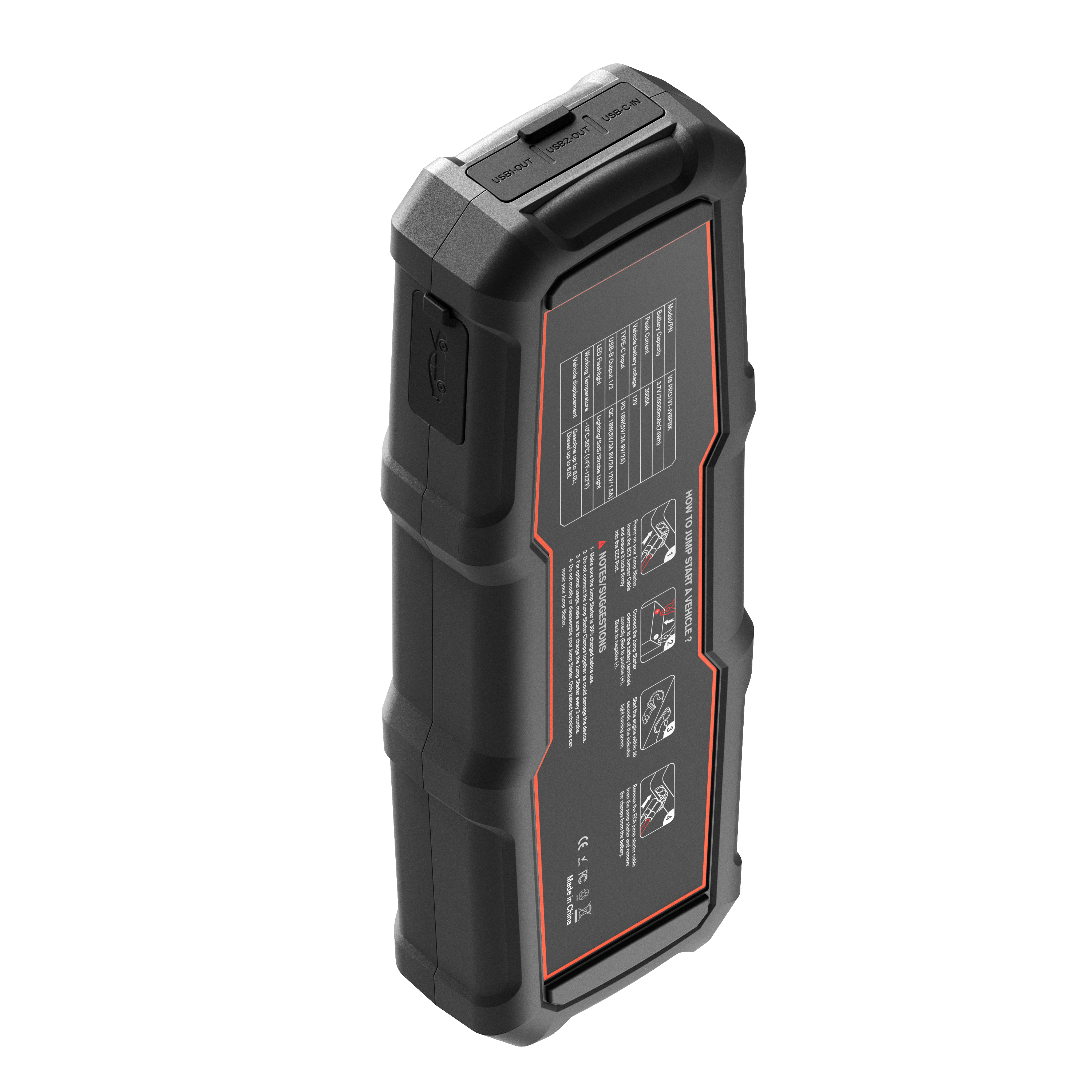 Veratek V10 Pro 4000A Car Battery Jump Starter Portable (10.0L Gas & 8.0L Diesel)