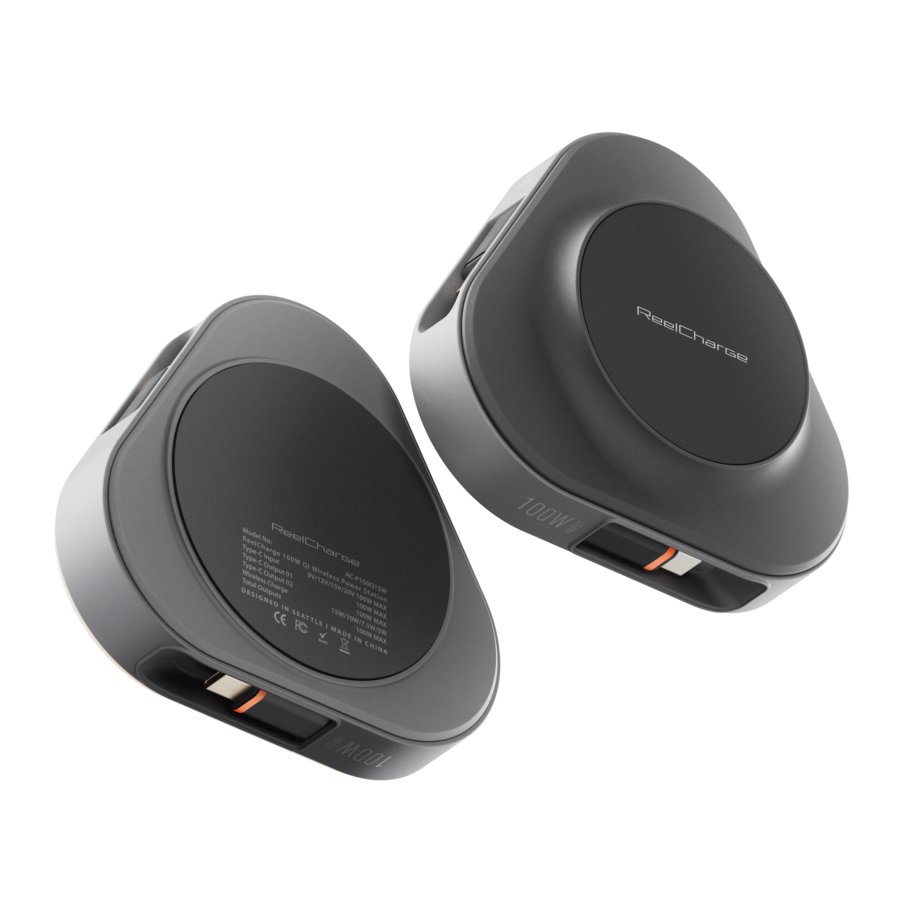 100W Qi 15W Power Station + Universal Watch Charger w/Dual Retractable USB-C Cables