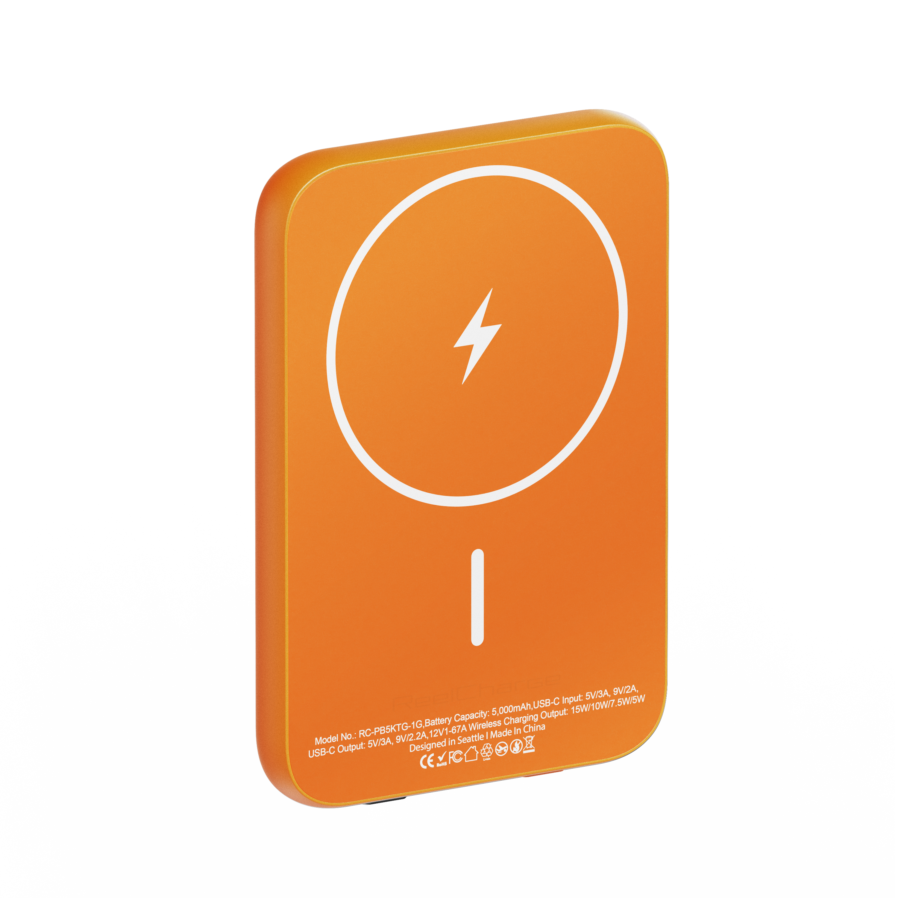 ReelSafe Glass Power Bank 5K - Gray, Silver, Orange