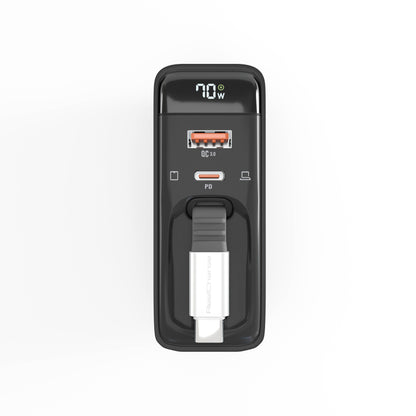 70W USB-C+C+A AVS Wall Charger w/Retractable Cable