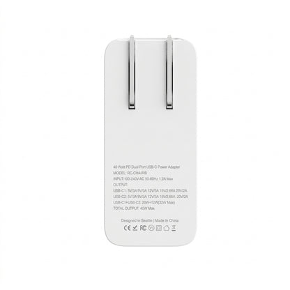 40W Wall Charger w/ Retractable USB-C Cable, LED Display, USB-C port, Folding Prongs