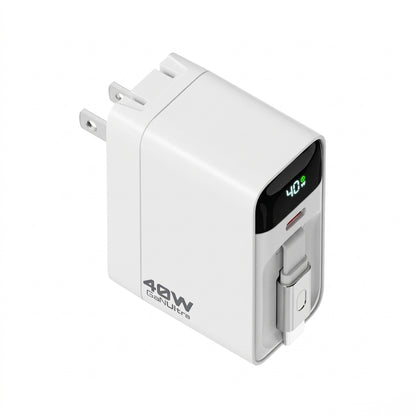 40W Wall Charger w/ Retractable USB-C Cable, LED Display, USB-C port, Folding Prongs