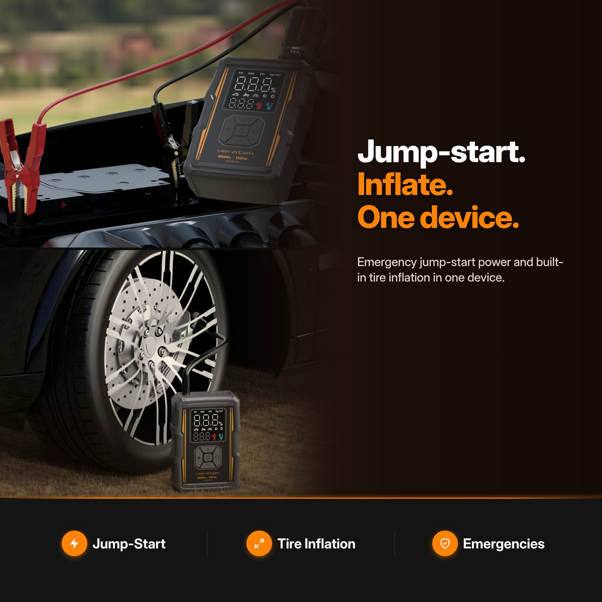 V8 Pro Air Jump Starter and Air Compressor in use