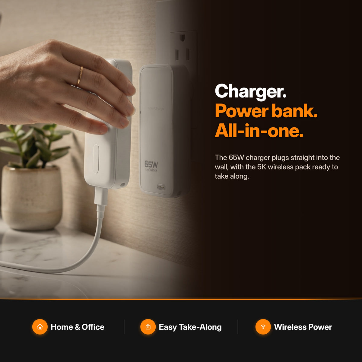 ReelCharge Power Bank Fusion 65W Travel Bundle White in use