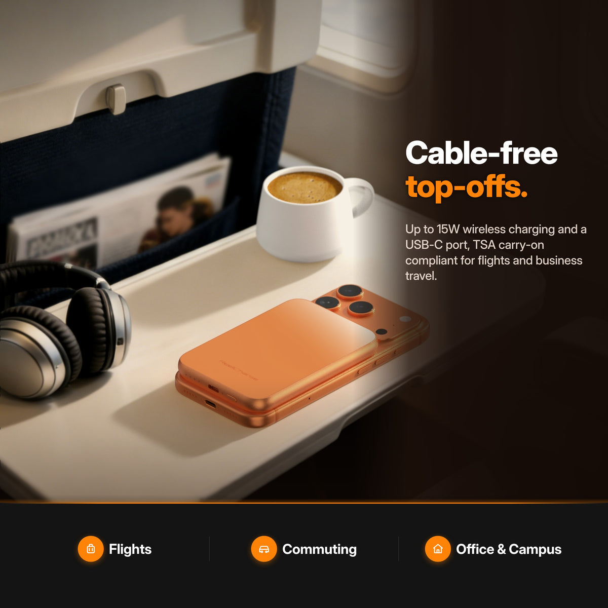 ReelCharge Premium Wireless Power Bank 5K Orange in use