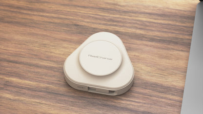 ReelCharge 100W 3-in-1 Wireless Charger PowerStation in Sand: product animation charging a laptop, earbuds and phone